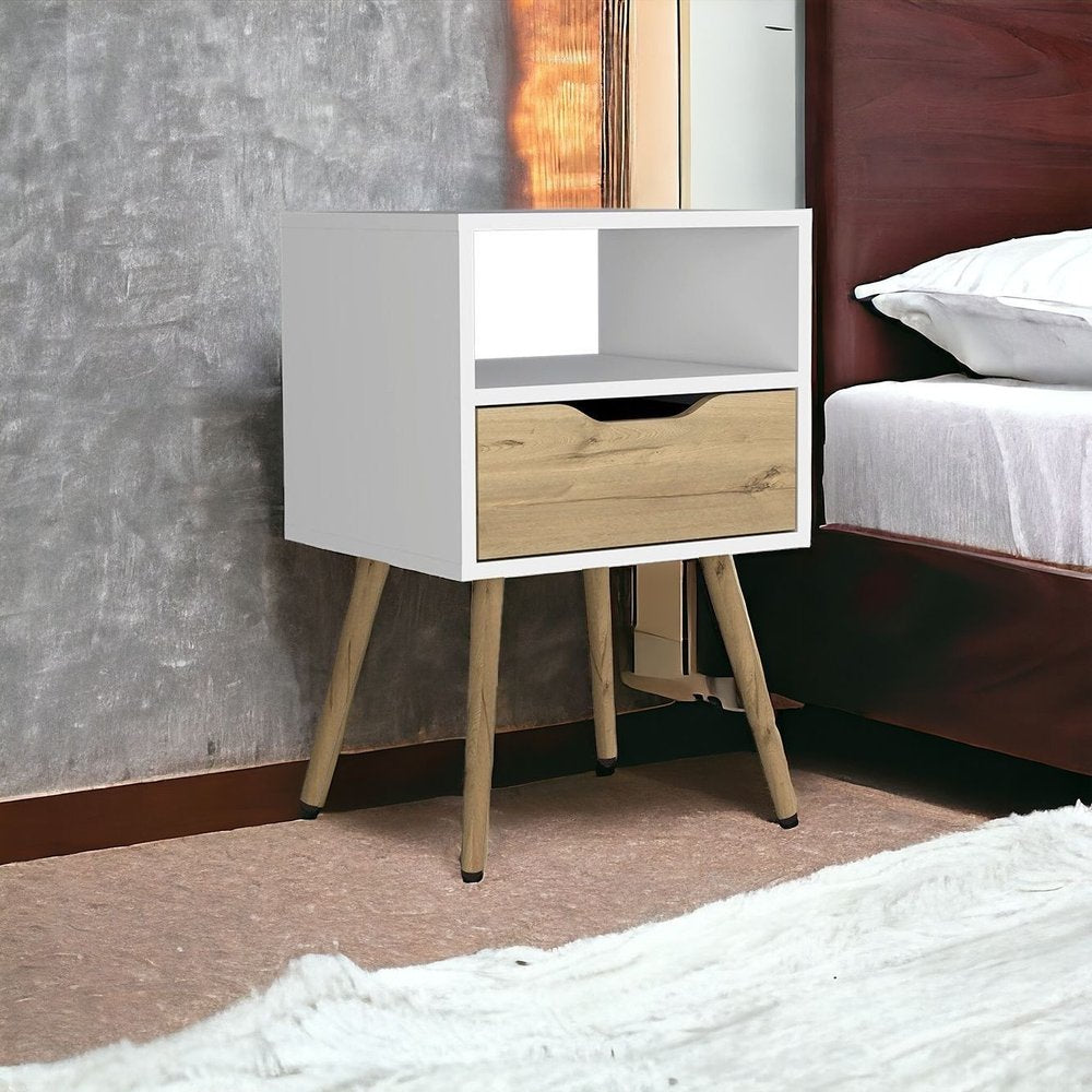 25" White Wood One Drawer Nightstand