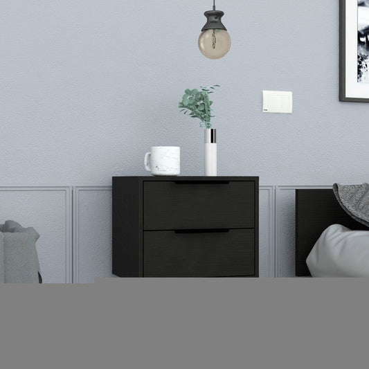 22" Black Wood Two Drawer Nightstand