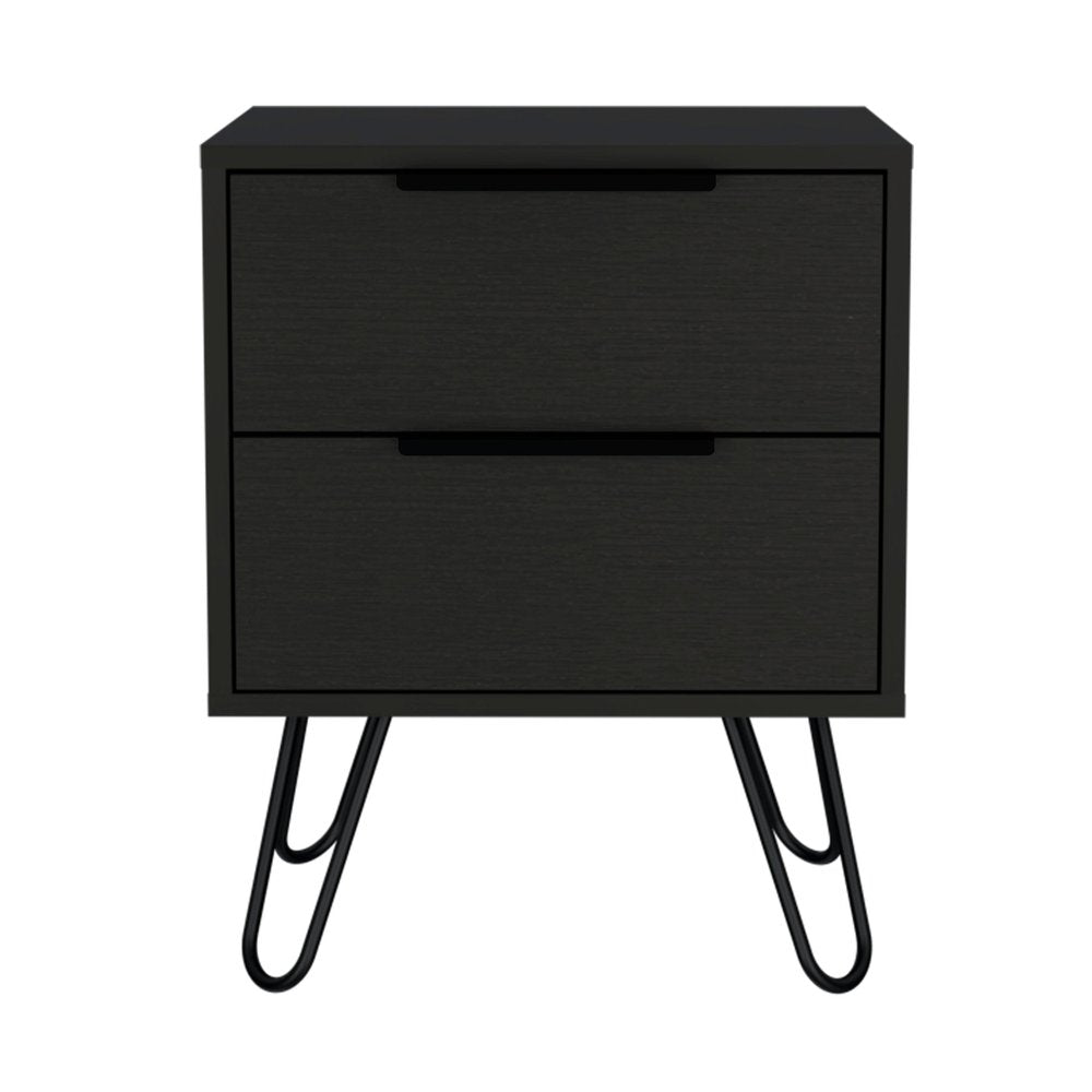 22" Black Wood Two Drawer Nightstand