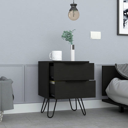 22" Black Wood Two Drawer Nightstand