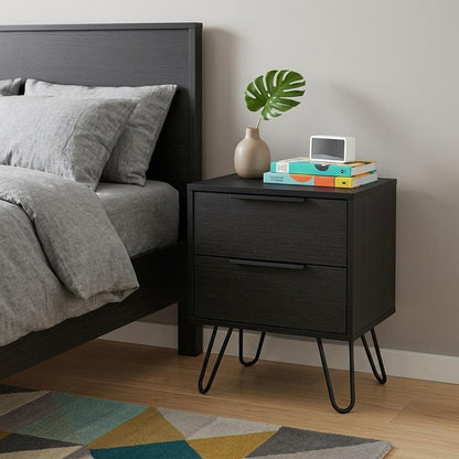 22" Black Wood Two Drawer Nightstand