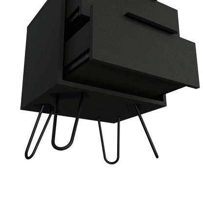 22" Black Wood Two Drawer Nightstand