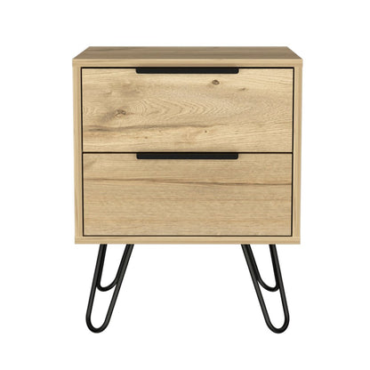 22" Oak Wood Two Drawer Nightstand