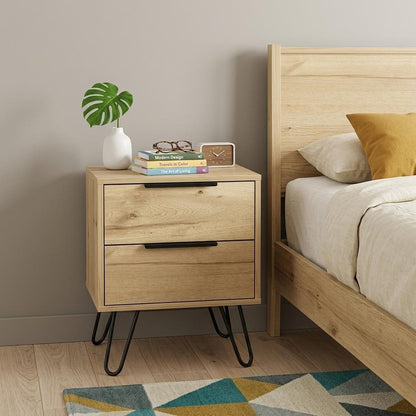 22" Oak Wood Two Drawer Nightstand