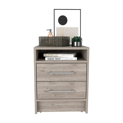 20" Gray Wood Two Drawer Nightstand