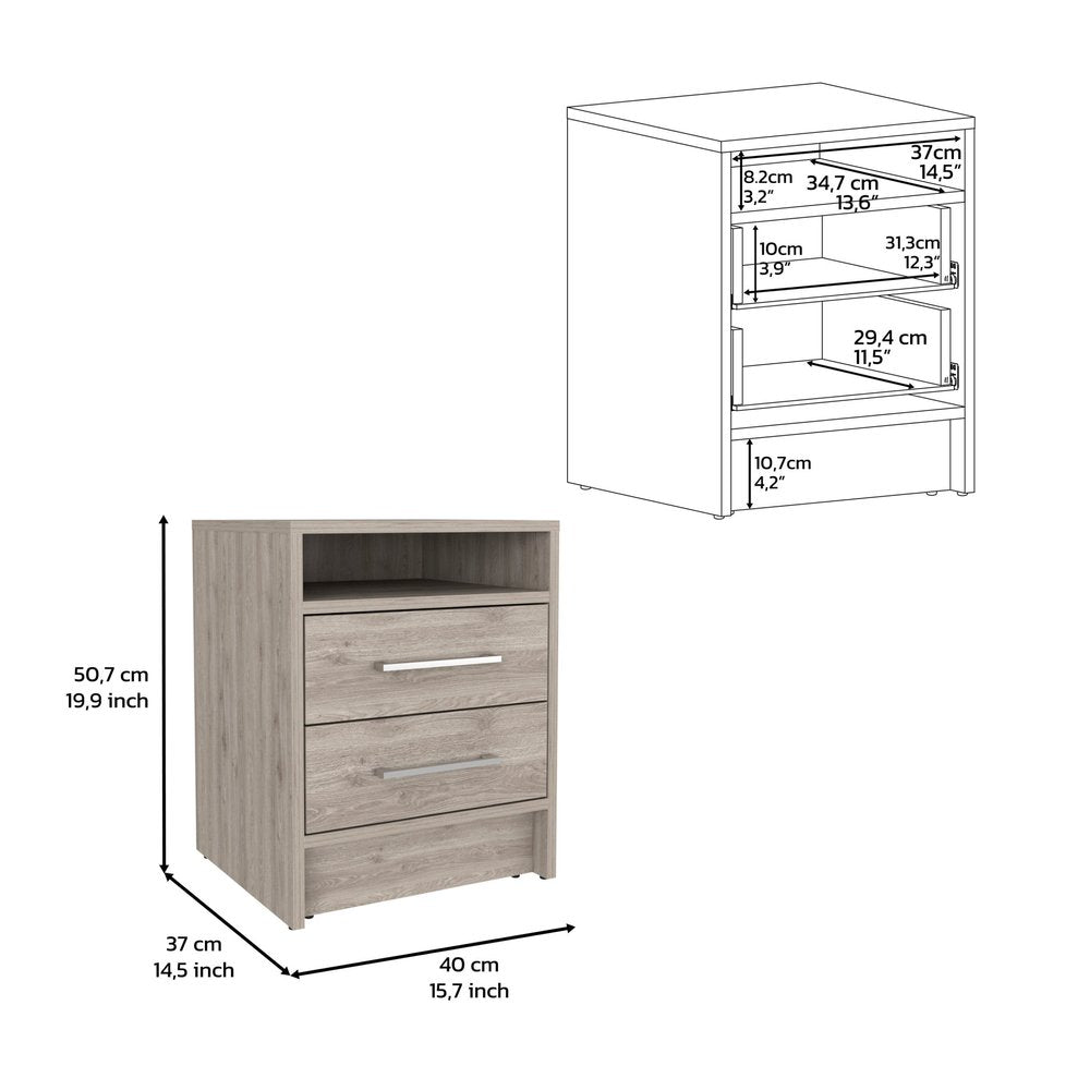 20" Gray Wood Two Drawer Nightstand