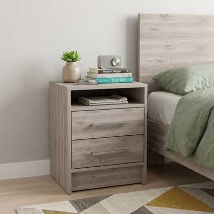 20" Gray Wood Two Drawer Nightstand