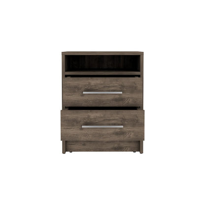 20" Brown Wood Two Drawer Nightstand