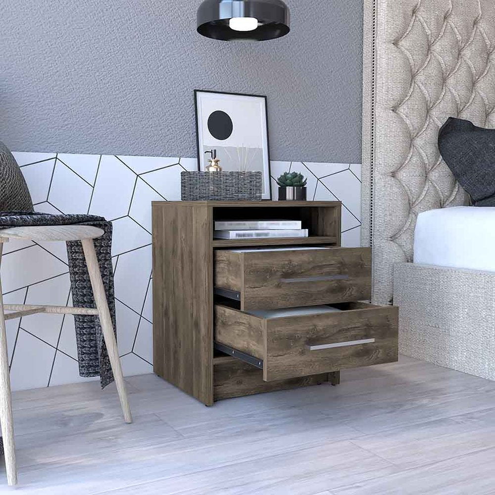 20" Brown Wood Two Drawer Nightstand