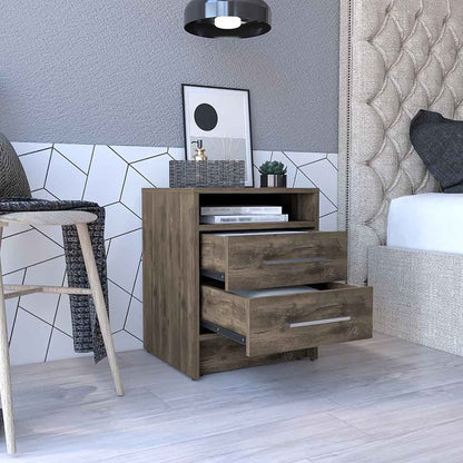 20" Brown Wood Two Drawer Nightstand