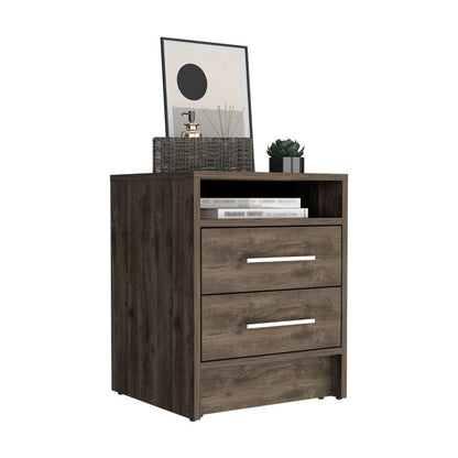 20" Brown Wood Two Drawer Nightstand