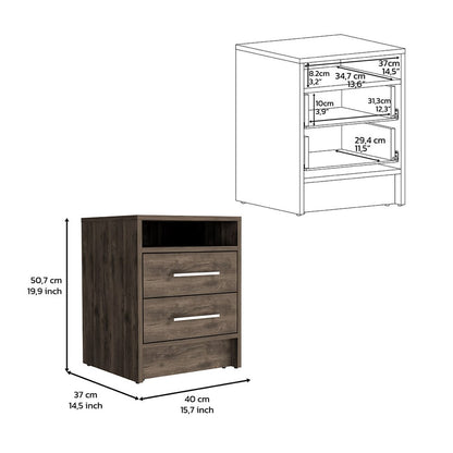 20" Brown Wood Two Drawer Nightstand