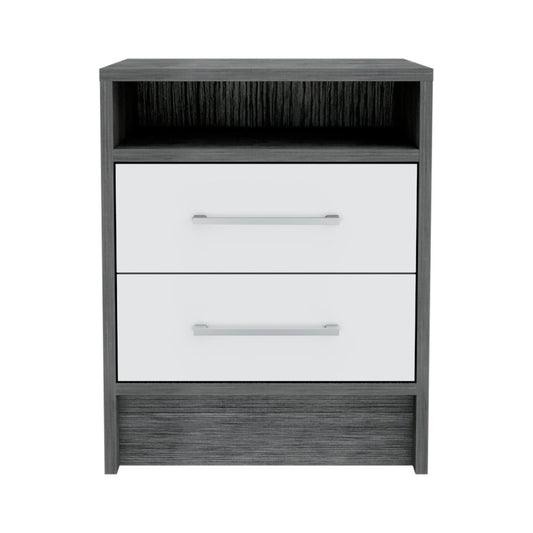 20" Gray Wood Two Drawer Nightstand