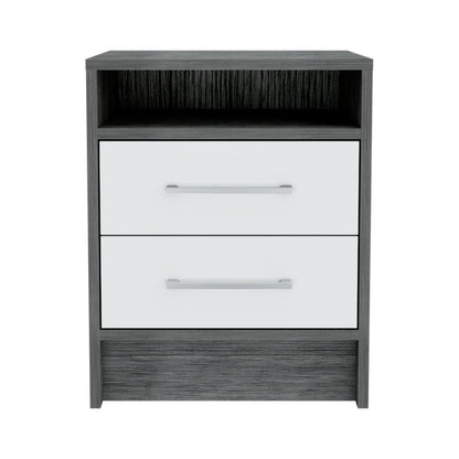 20" Gray And White Wood Two Drawer Nightstand