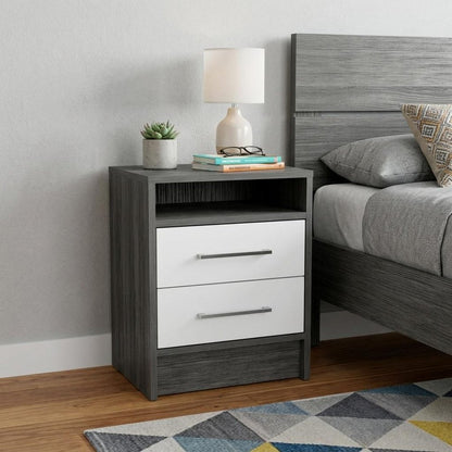 20" Gray Wood Two Drawer Nightstand