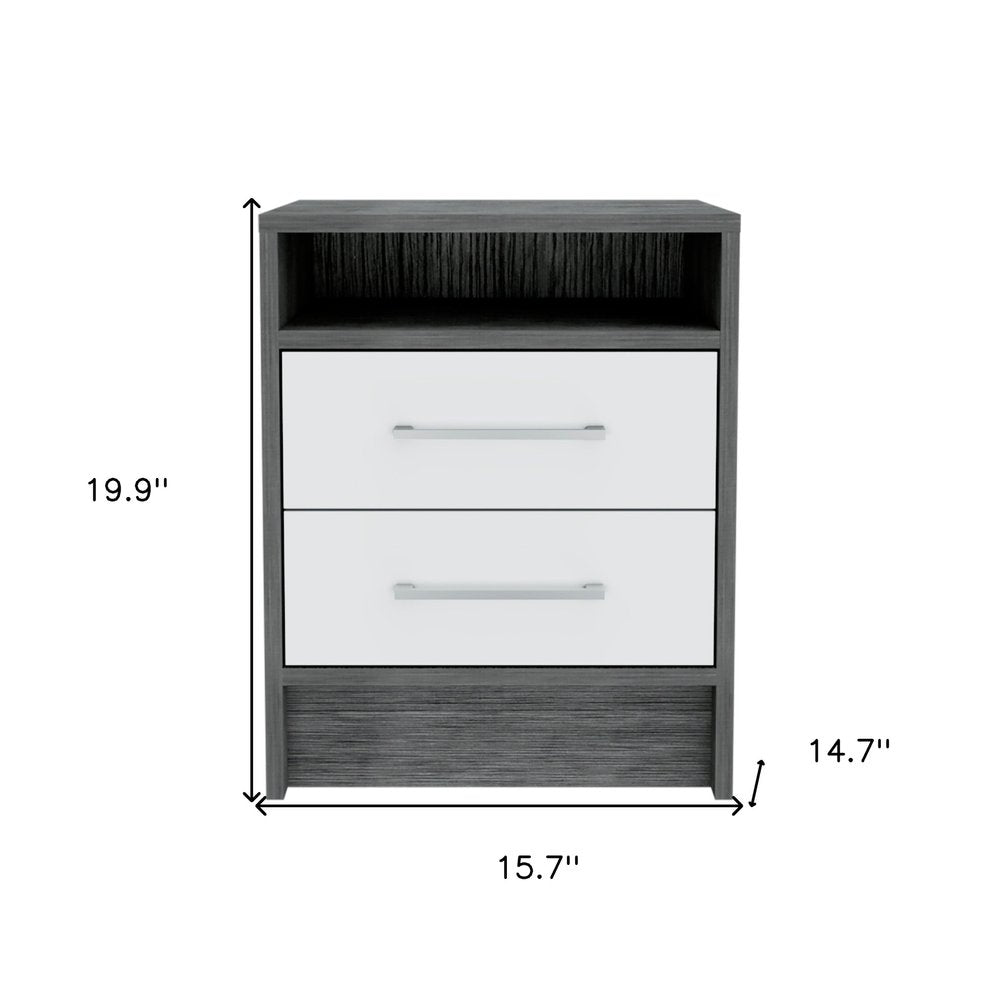 20" Gray And White Wood Two Drawer Nightstand