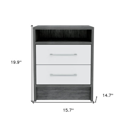 20" Gray And White Wood Two Drawer Nightstand