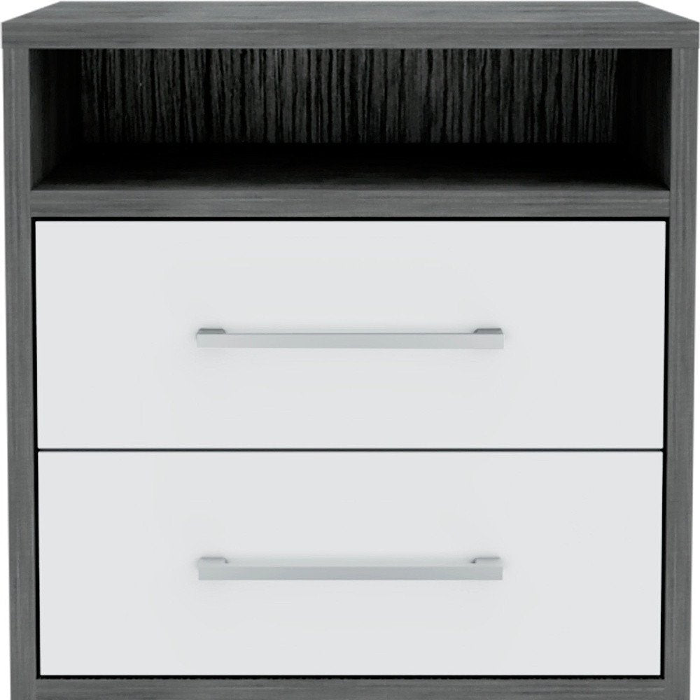 20" Gray And White Wood Two Drawer Nightstand