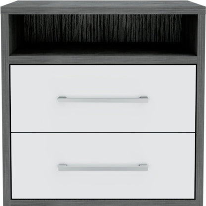 20" Gray And White Wood Two Drawer Nightstand