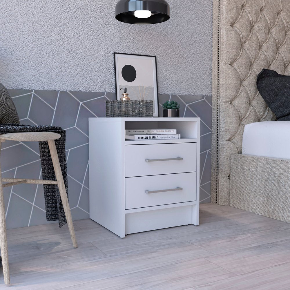 20" White Wood Two Drawer Nightstand
