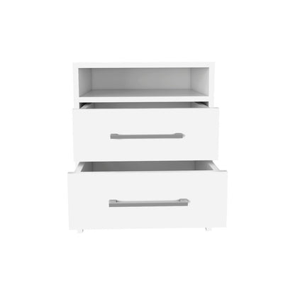 20" White Wood Two Drawer Nightstand