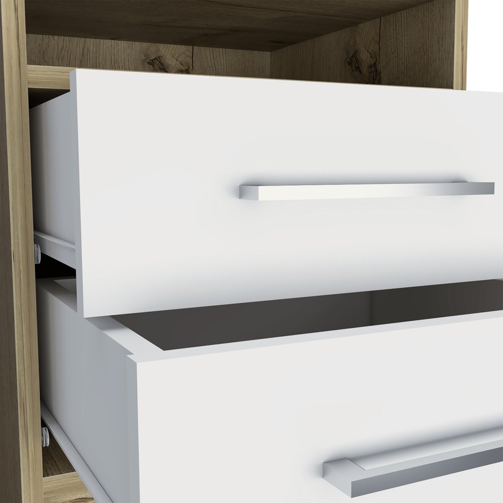 20" Natural And White Wood Two Drawer Nightstand