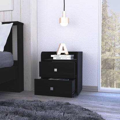 22" Black Two Drawer Faux Wood Nightstand