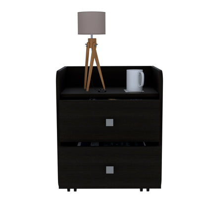 22" Black Two Drawer Faux Wood Nightstand