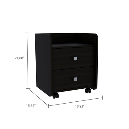 22" Black Two Drawer Faux Wood Nightstand