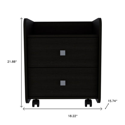 22" Black Wood Two Drawer Nightstand
