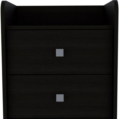 22" Black Wood Two Drawer Nightstand