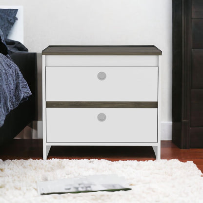 22" White Wood Two Drawer Nightstand
