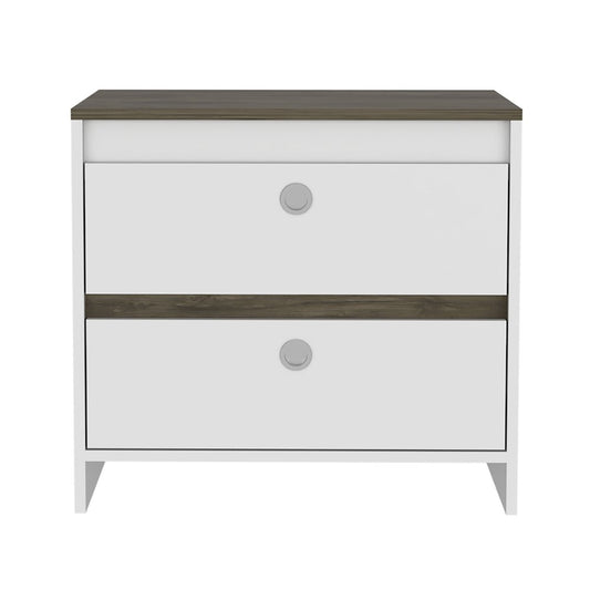 22" White Wood Two Drawer Nightstand