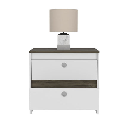 22" White Wood Two Drawer Nightstand