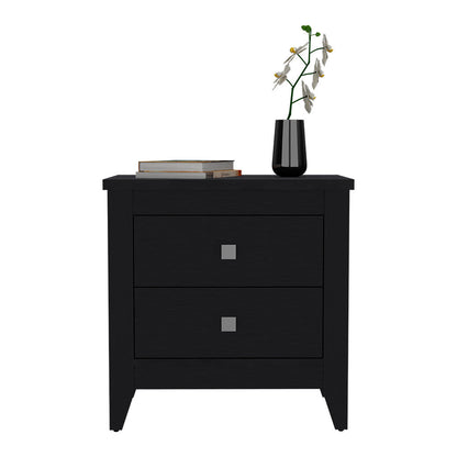 24" Black Two Drawer Faux Wood Nightstand