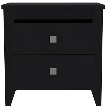 24" Black Wood Two Drawer Nightstand