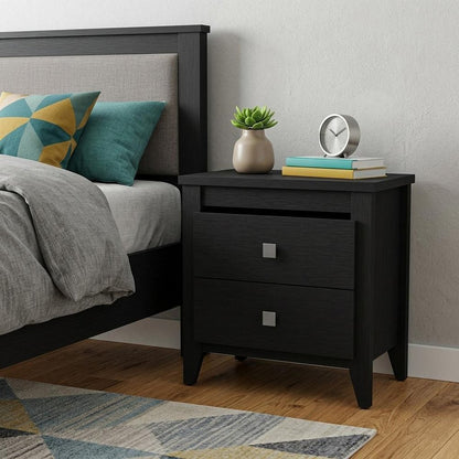 24" Black Wood Two Drawer Nightstand