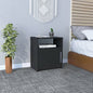 23" Black Faux Wood Nightstand With Storage