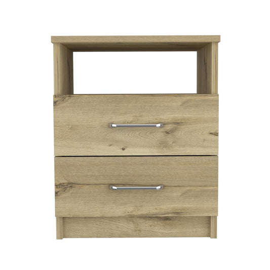 20" Oak Wood Two Drawer Nightstand