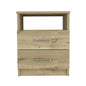 20" Oak Wood Two Drawer Nightstand