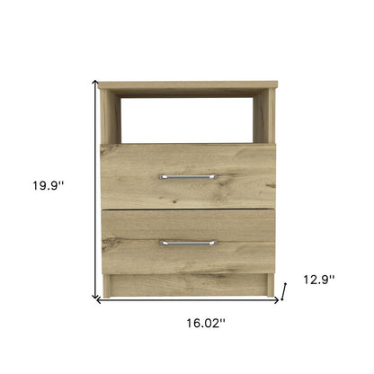 20" Oak Wood Two Drawer Nightstand