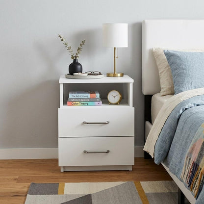 20" White Wood Two Drawer Nightstand