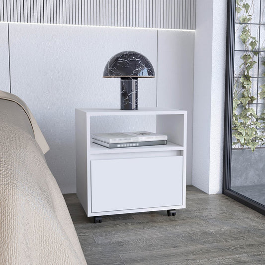 21" White Wood One Drawer Nightstand