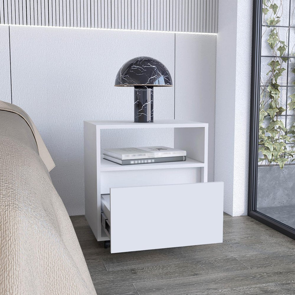 21" White Wood One Drawer Nightstand