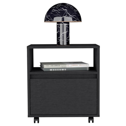 21" Black Wood One Drawer Nightstand