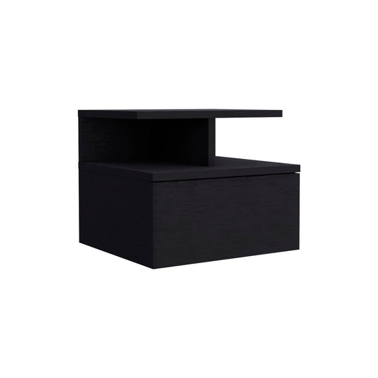 12" Black Wood One Drawer Floating Nightstand