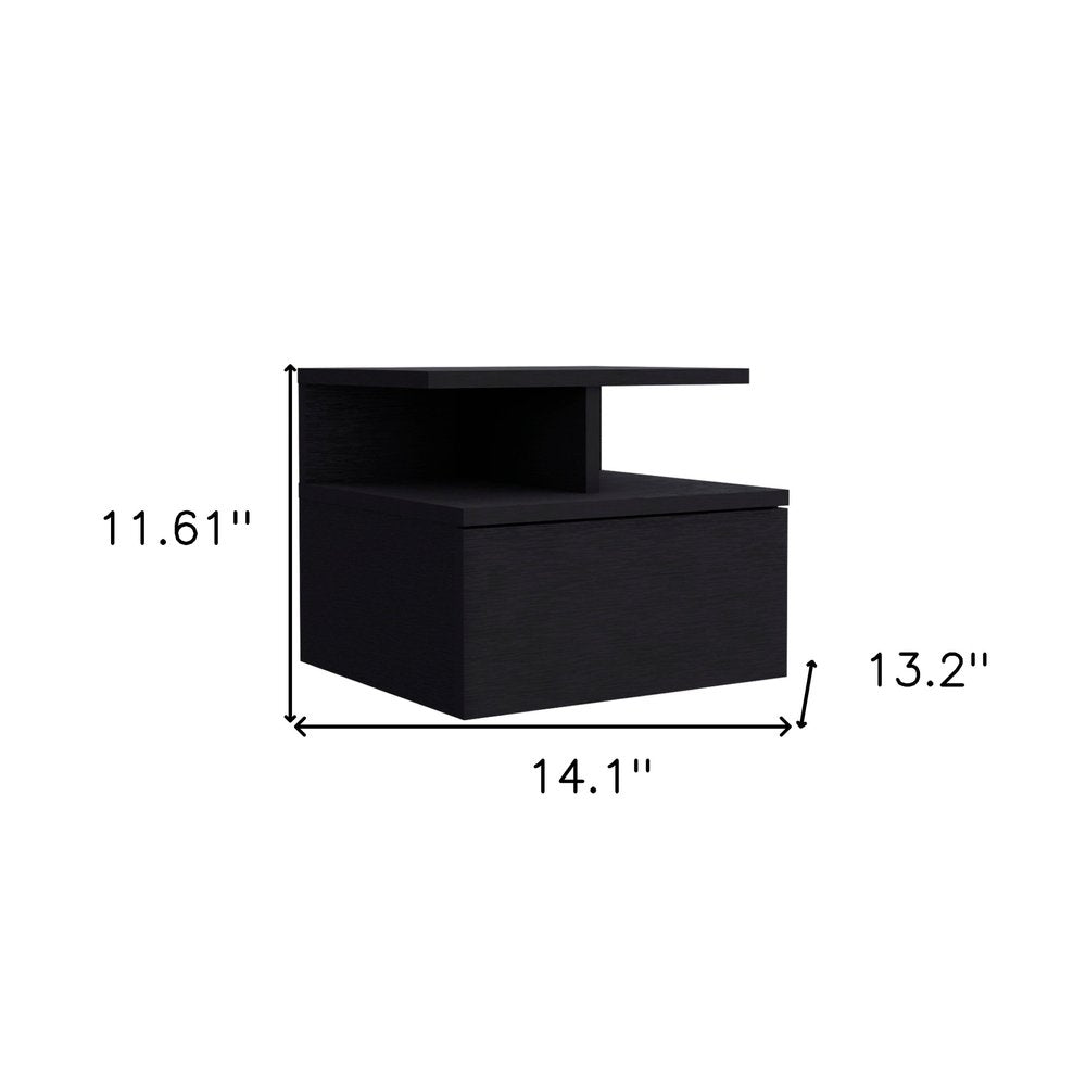 12" Black Wood One Drawer Floating Nightstand