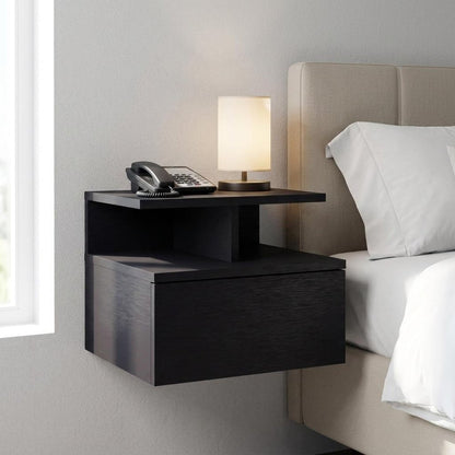 12" Black Wood One Drawer Floating Nightstand