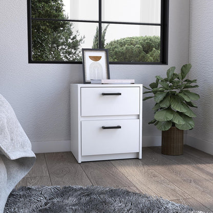 19" White Wood Two Drawer Nightstand