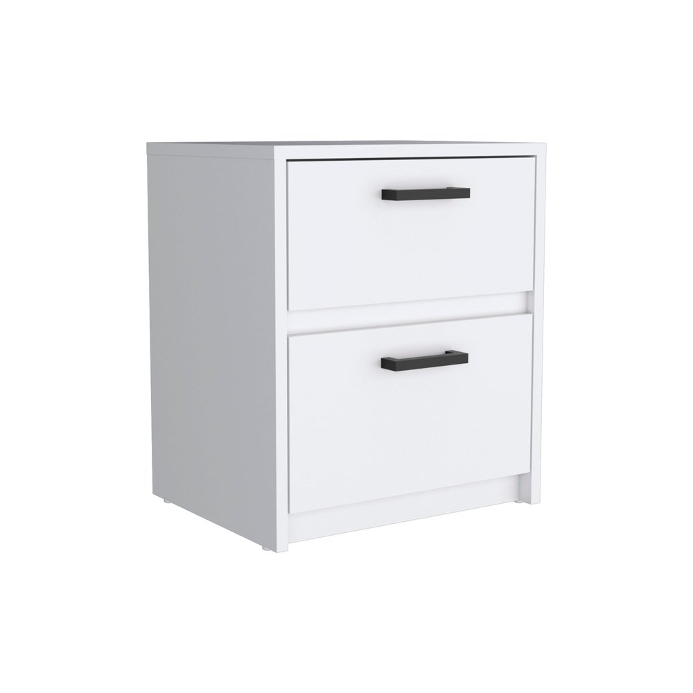 19" White Wood Two Drawer Nightstand